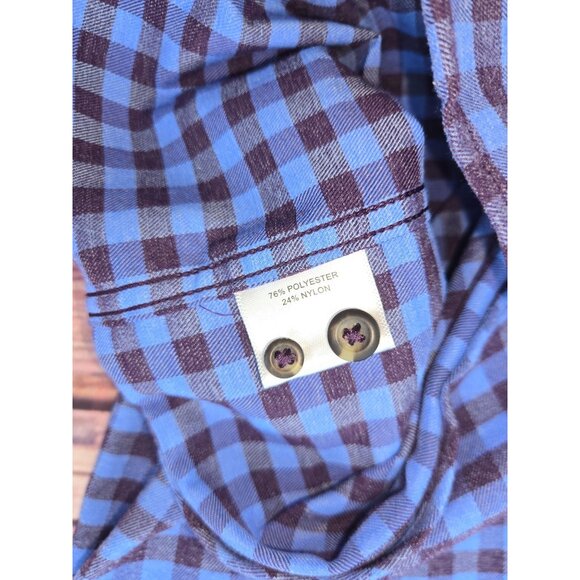 Peter Millar Crown Sport Mens Shirt Large Blue & Brown Checkered - Picture 6 of 7